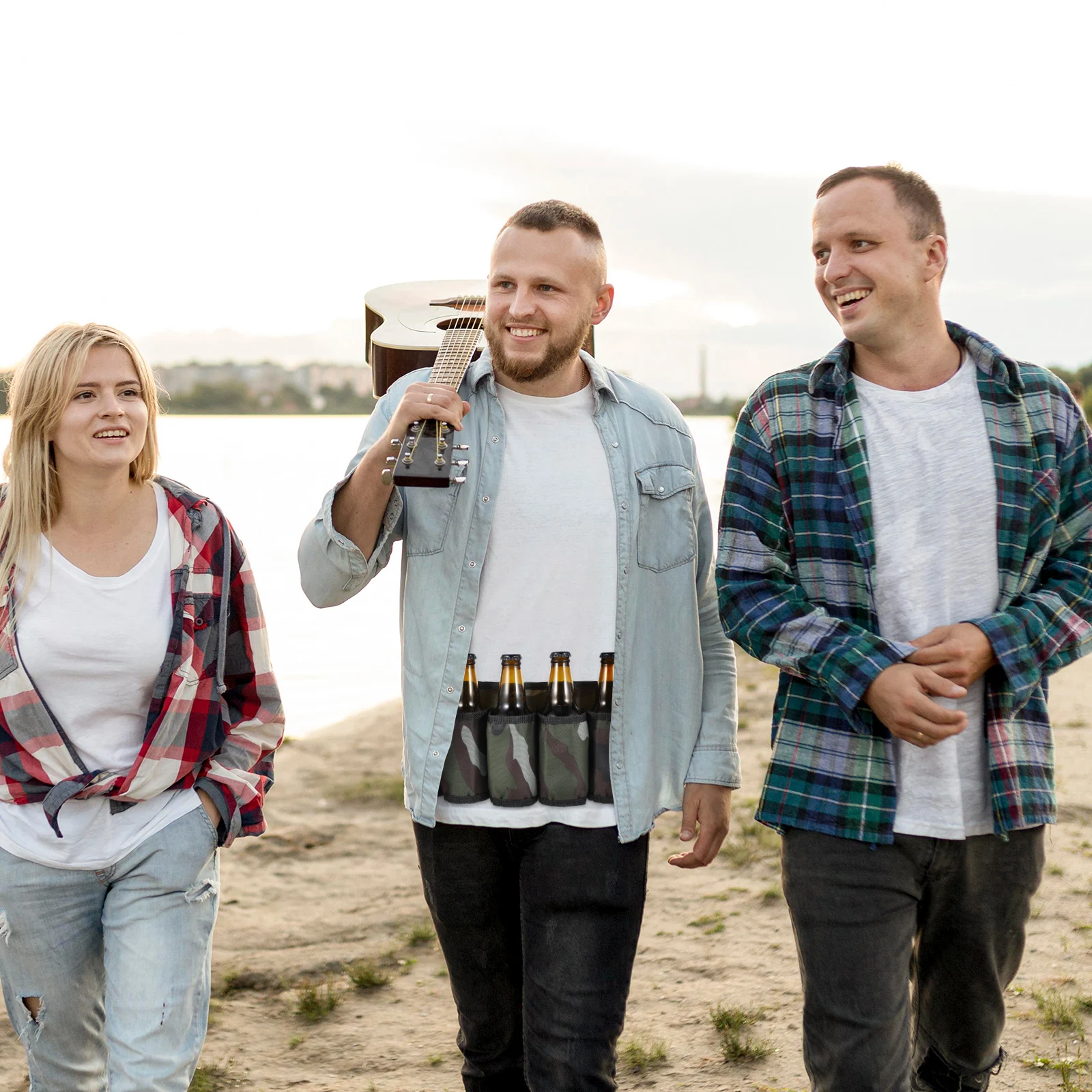 

6 Pack Beer Belt Waist Bag Mountaineering Outdoor Drink Holder Camping Party Beach Cellphone Pocket Camouflage Design