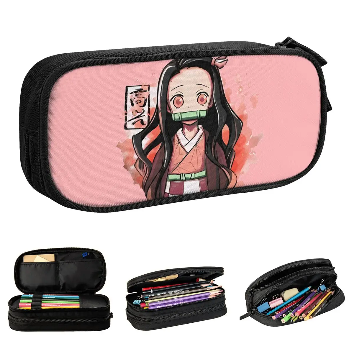 feliz demonio slayers anime lapis cases nezuko lapis pouch pen holder para estudante bolsas de lapis de grande capacidade papelaria escolar 01