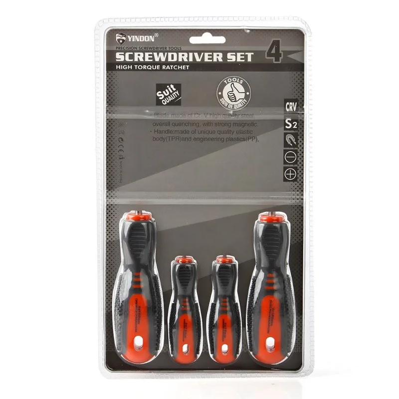 Cushion Grip 4pc Blister Screwdriver Household Set Flathead Magnetic Bit Set for Phone Laptop Watch Home DIY Kit S2 S2