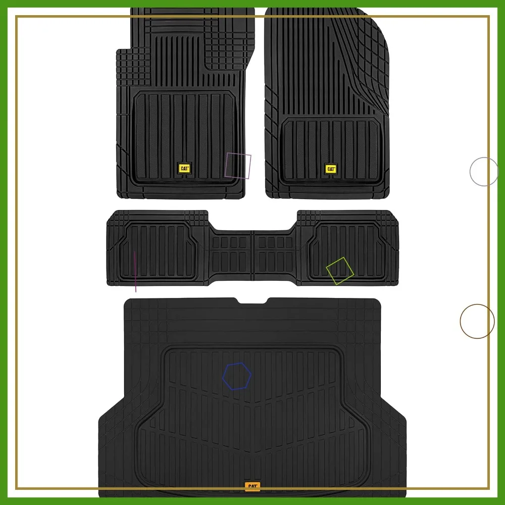 

Universal All-Weather Car Mats Full Set - Trim-to-Fit Rubber Floor Mats & Cargo Liners for SUVs, Mini-Vans, Black