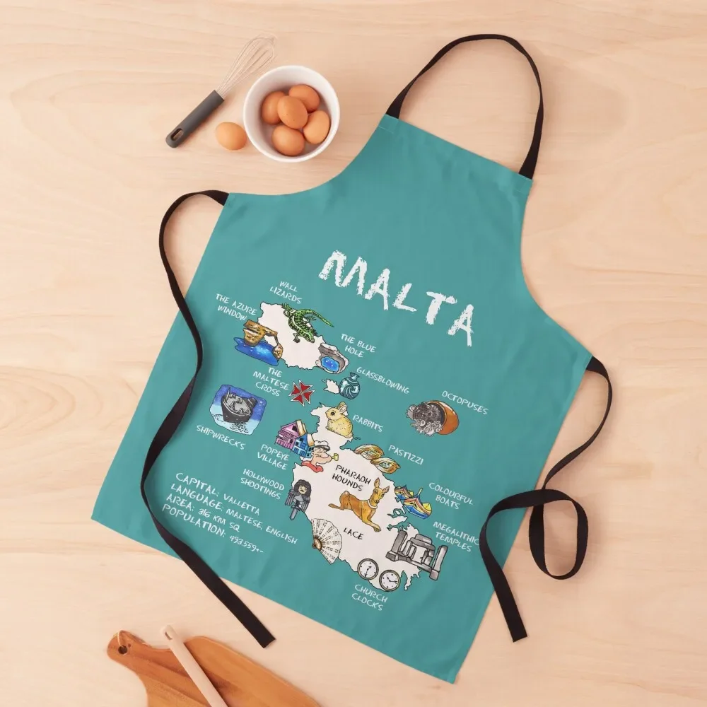 

Malta - illustrated map Apron Kitchen Things Kitchen Tools with pockets esthetician Apron