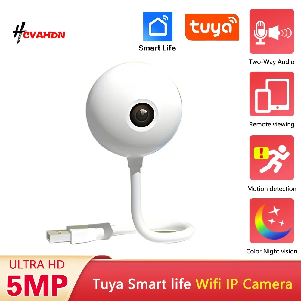 

Tuya 5MP Indoor WiFi USB Light Bulb Camera Mini Wireless Security IP Camera Color Night Vision Smart Life Baby Monitor Cam 2K