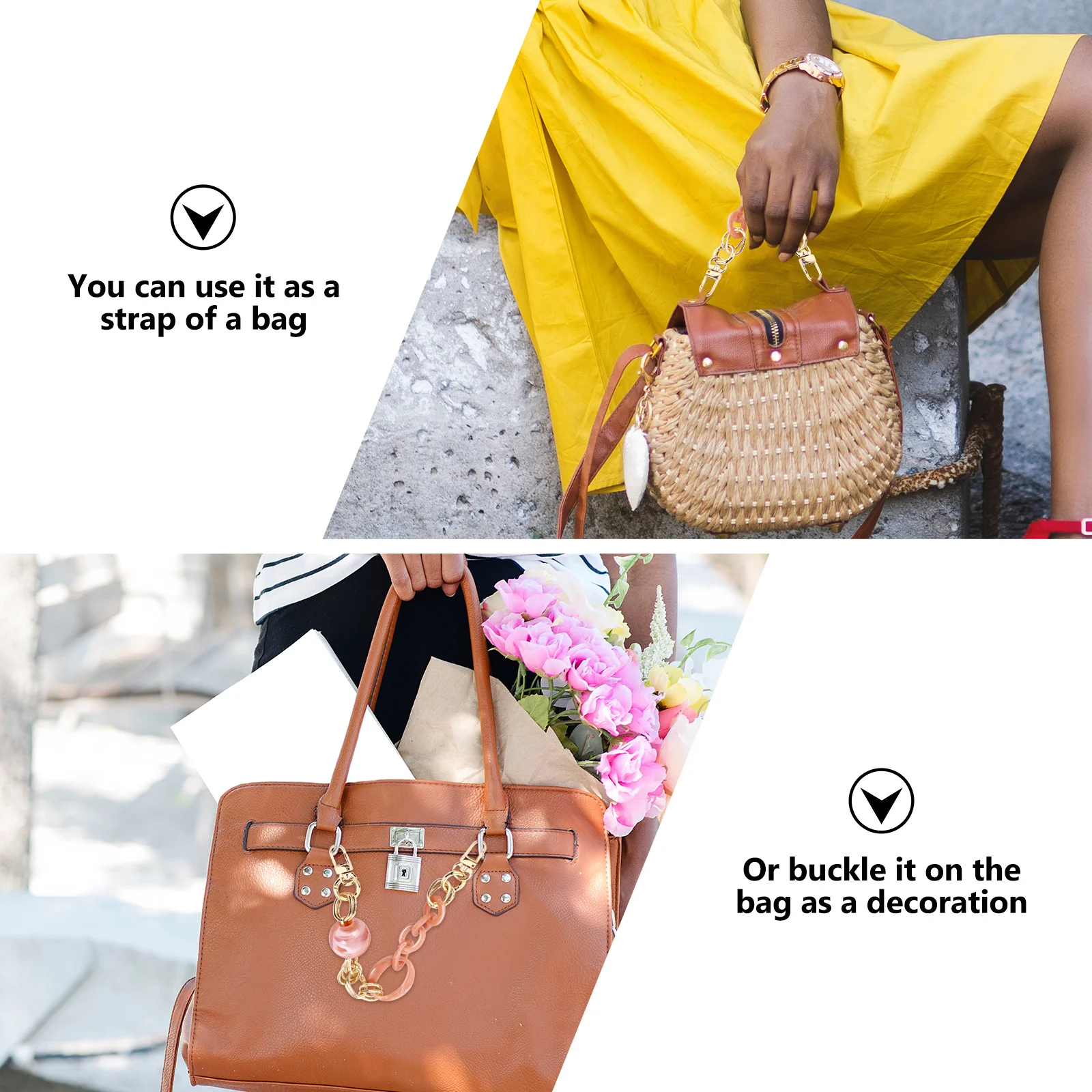 1개 아크릴 레진 가방 체인 레트로 장식 스트랩 교체용 지갑 체인 내구성 있는 바로크 스타일 여성 핸드백 액세서리