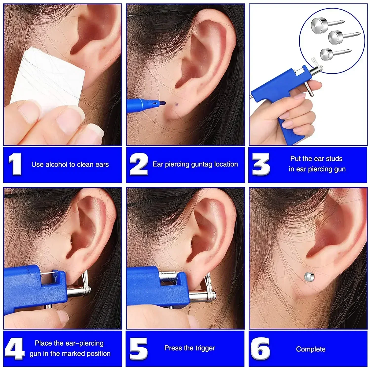 Professionelles Ohrlochstechgerät-Set, 98-teiliges Set mit Ohrstöpseln aus Stahl für Ohr-, Nasen-, Nabel- und Körperpiercing. – Detail 1