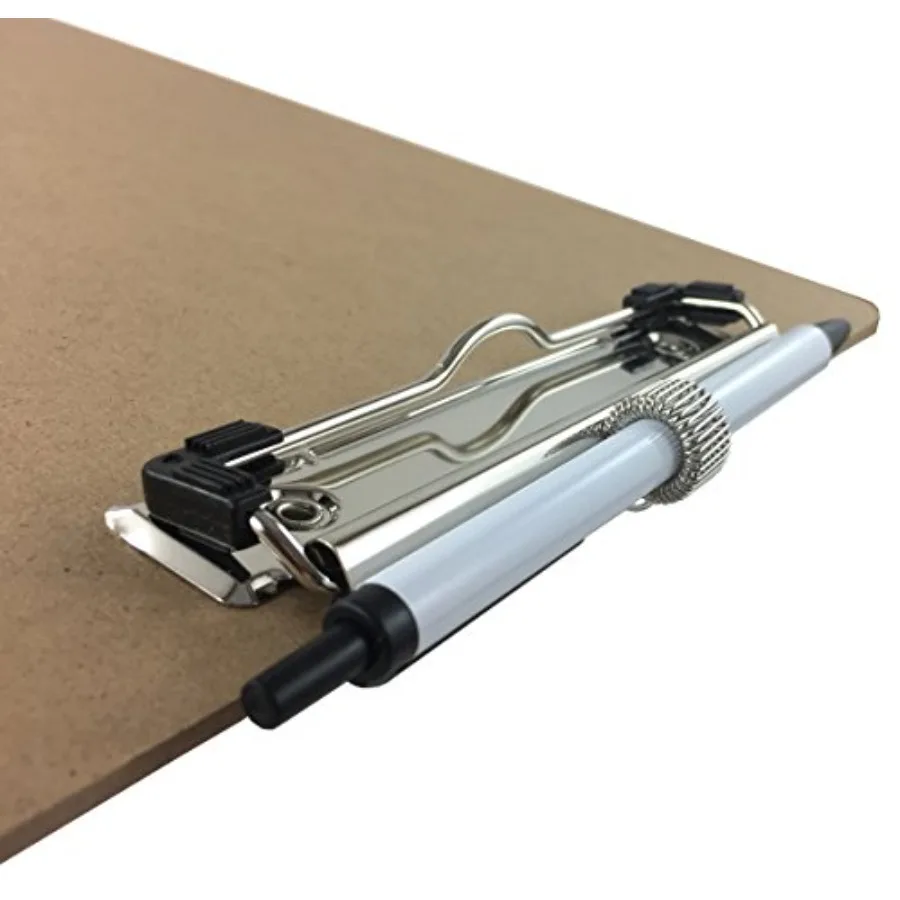 Pen Holder Clipboard, Letter Size, Low Profile Clip, Hardboard, 6-Pack Pen Included