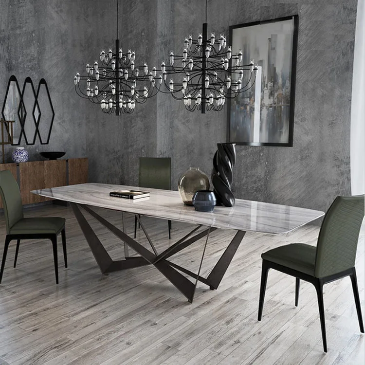 #Latest Design Home Furniture Easy Clean Metal Leg Dinning Table Stone Rock Marble Top Dining Furniture