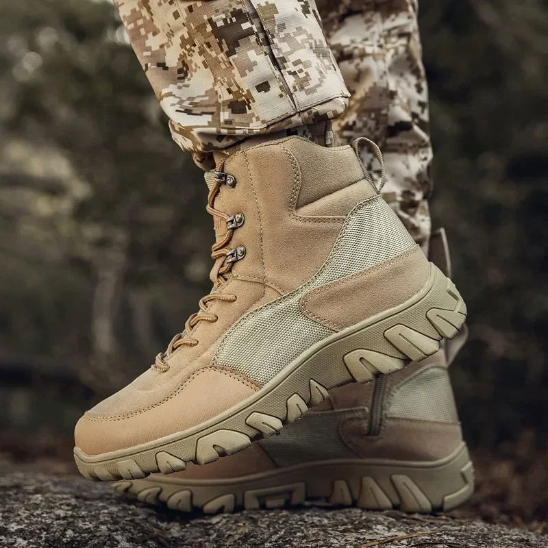 Men Camouflage Boots Lace Up Round Head High-top Tactical Boots Outdoor Combat Hiking Training Shoes Botas Hombre Shoe for Man