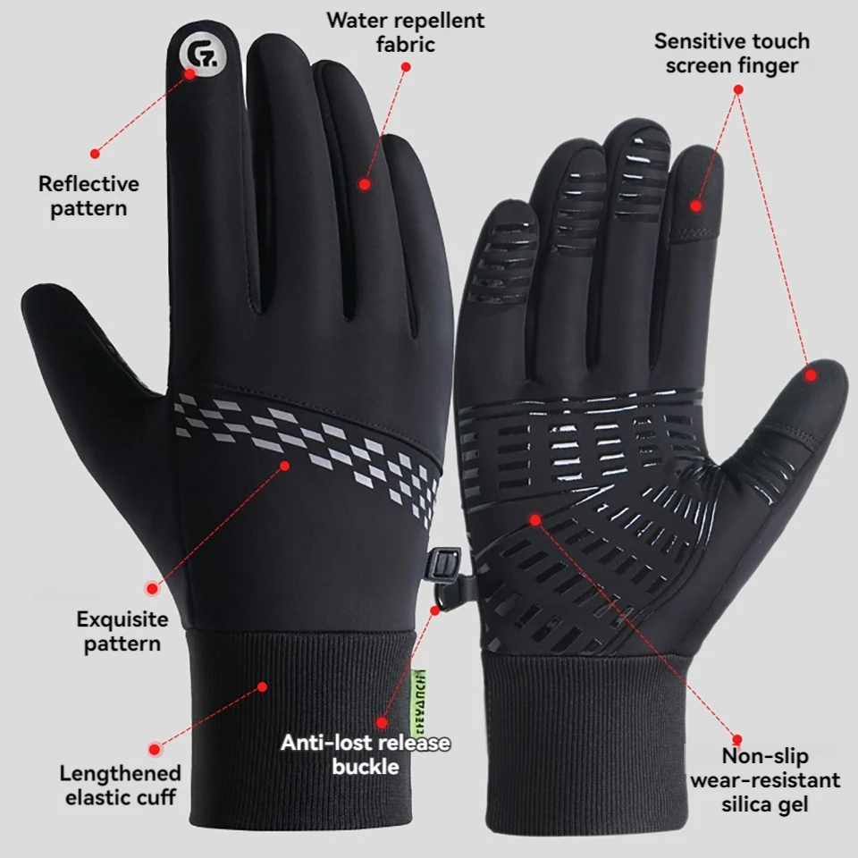 NOFOXO Full Fingers Gloves Winter Warm Touchscreen Two-finger Flip Gloves Waterproof Windproof Anti-Slip Running Cycling Skiing
