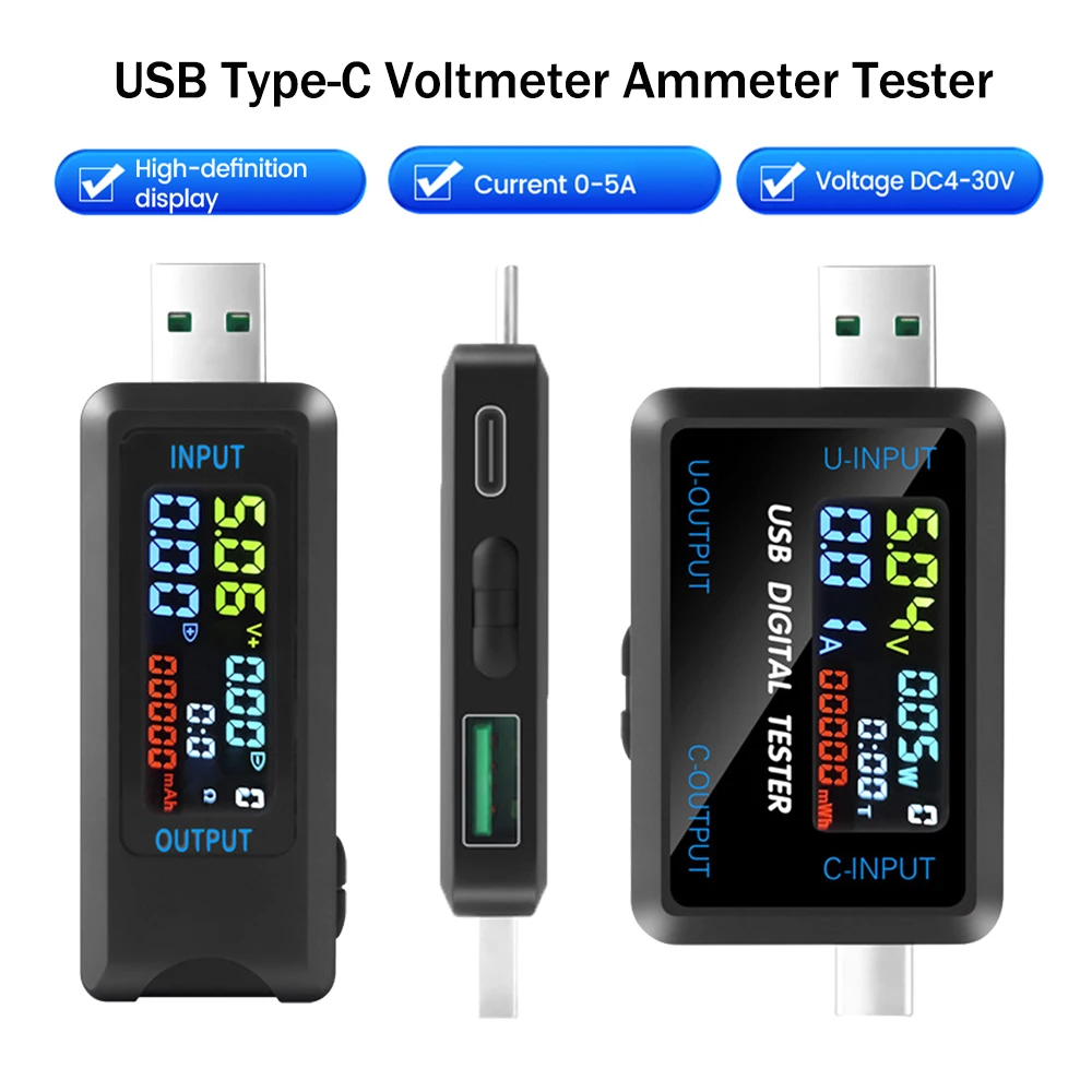 Typ-C USB Tester Voltmeter Amperemeter Kapazitätstester DC 4,5~36V 0-8A Multifunktions-Powerbank-Ladegerät-Detektor