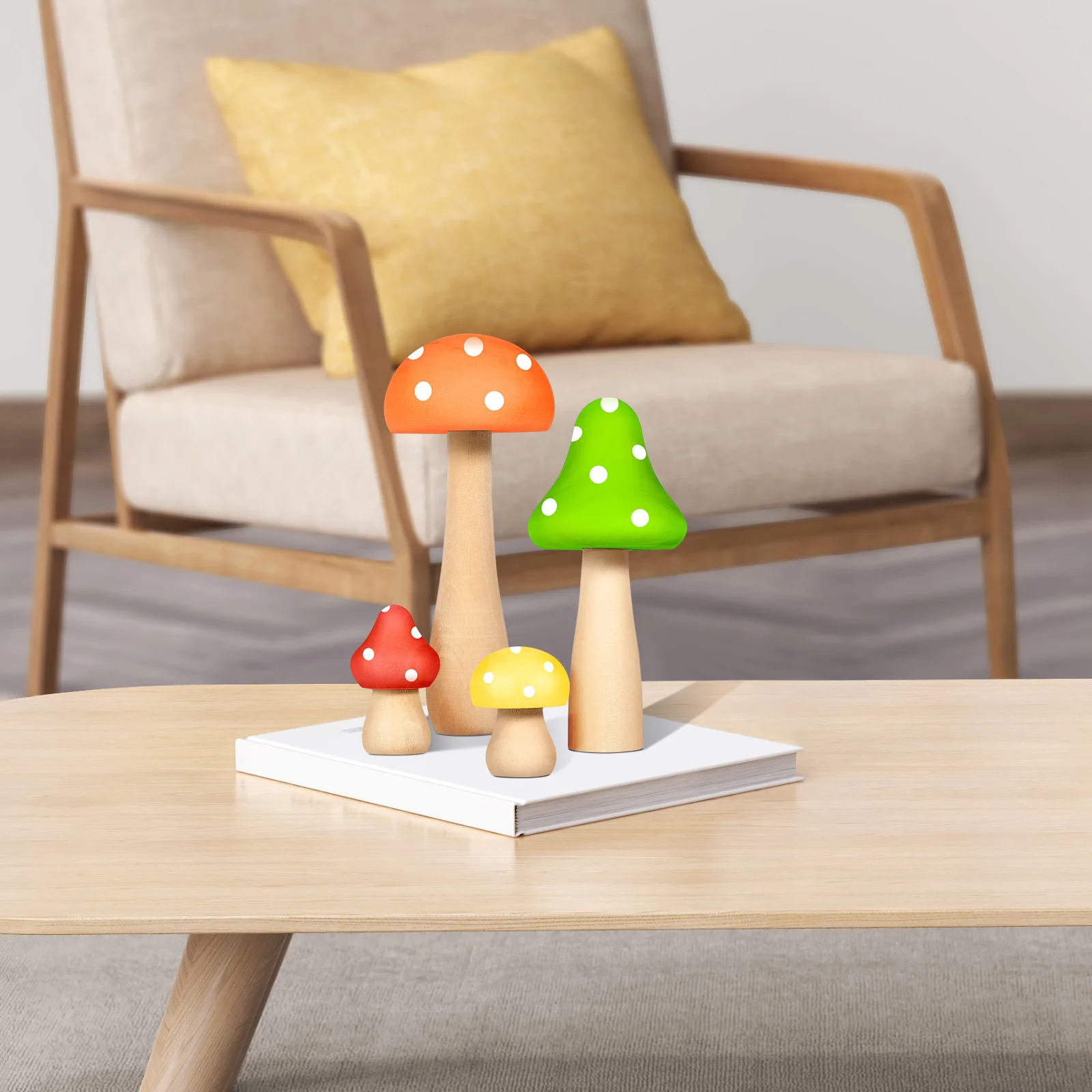 

6pcs Wooden Mushroom Ornaments Unfinished Diy Craft Kits For Kids Room Decor Table Display Handmade Wood