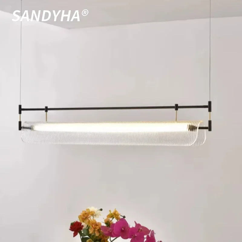 

SANDYHA Modern Elegant LED Chandelier Long Acrylic Pendant Light for Dining Table Cafe Bar Counter Office Decor