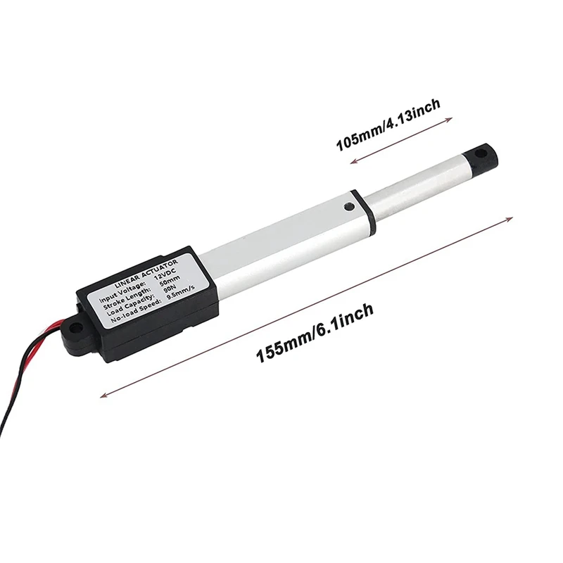 Attuatore Micro-lineare, corsa da 2 pollici, 90N/20.3Lb, velocità 9.5 Mm/S attuatore elettrico impermeabile attuatore lineare motore 12V