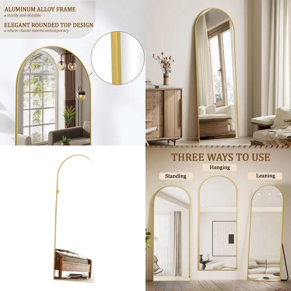 

Зеркало в полный рост с арочным каркасом 21 x 56 дюймов, золотое напольное зеркало с кромкой из сплава, универсальное для настенного крепления или размещения в гостиной и спальне
