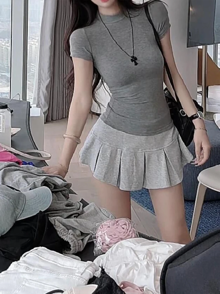 American Sle-Falda acampanada de cintura baja para mujer, Falda plisada deportiva de talla grande, dulce y picante, novedad de verano