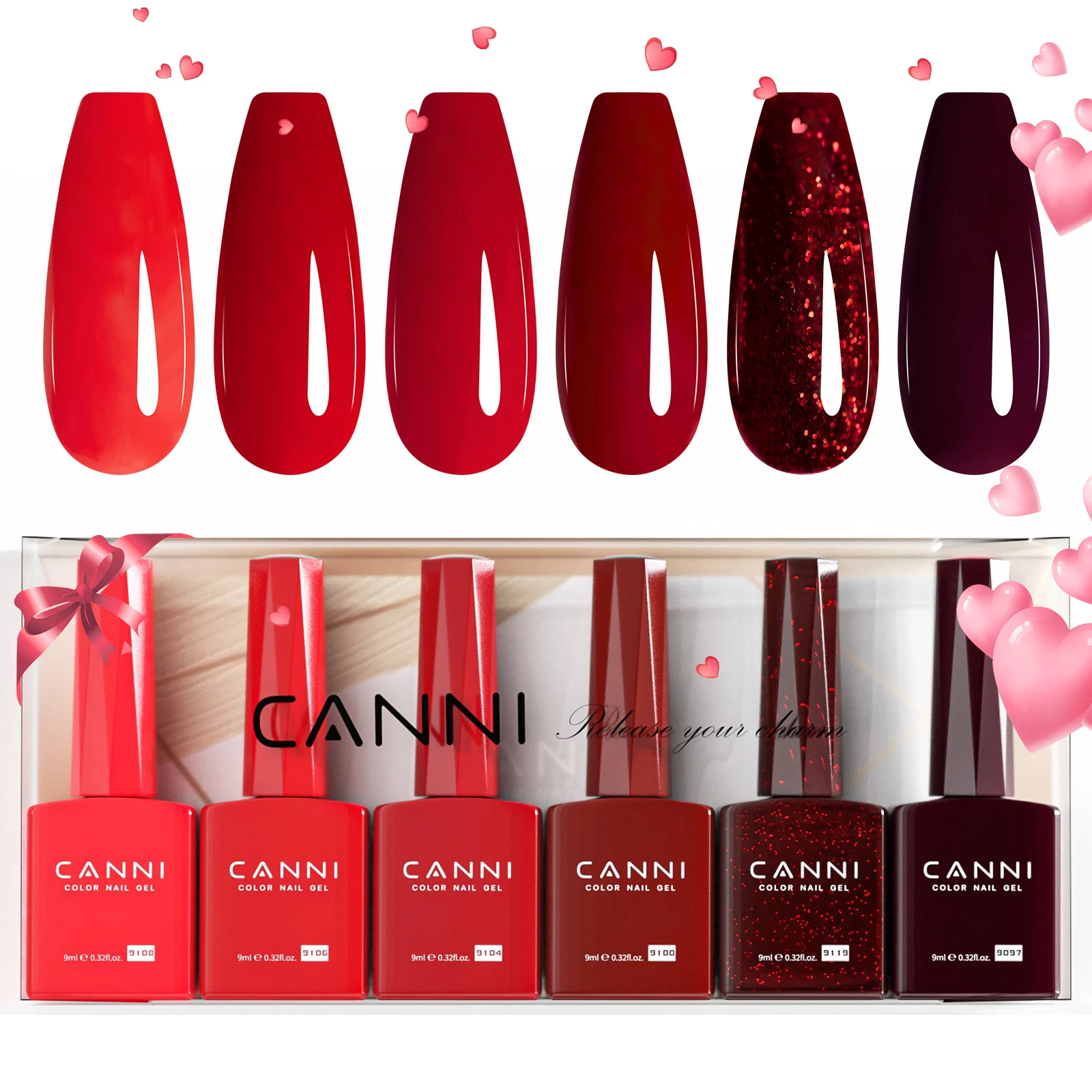 CANNI 6 Colors HEMA TPO FREE 9ML Gel Polish Set Permanent Red Nail Varnish Long Lasting Manicure Base Top Coat Gel Pink Nude DIY