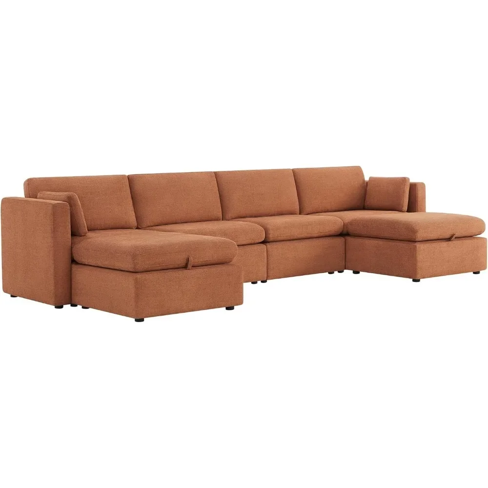 6-Seat U-Shaped Modular Sofa Set, Extra Large Sectional Couch with Reversible Chaise, Sofa with Storage Ottomans