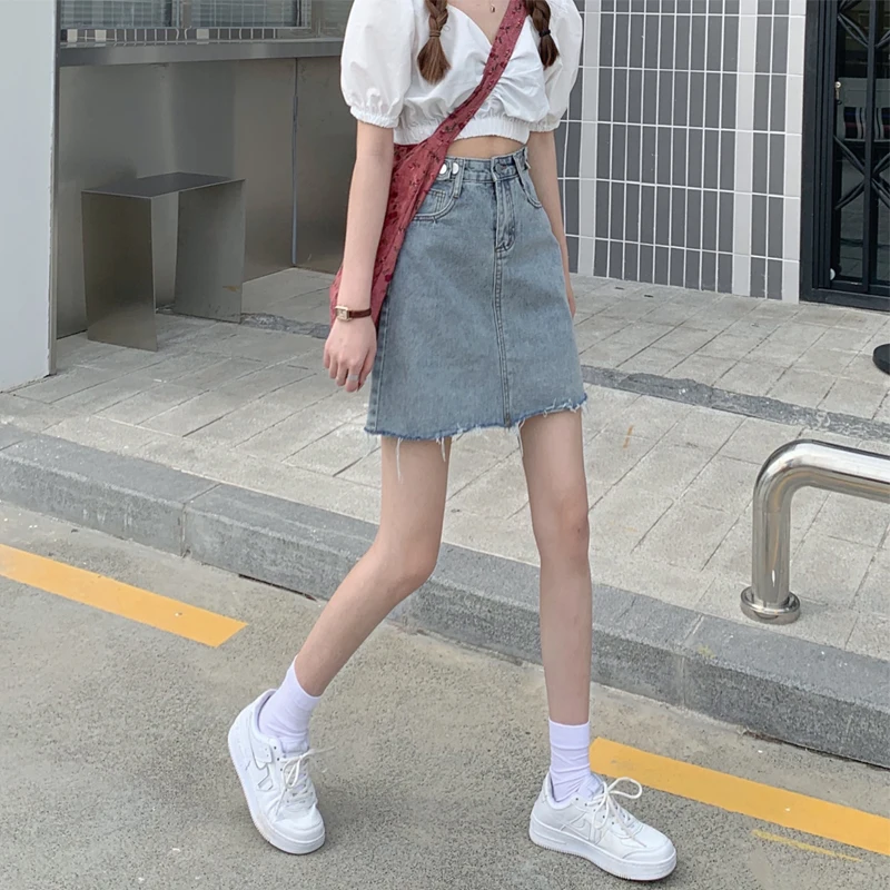 

Юбка трапециевидной формы с высокой талией. Женские джинсовые юбки. Новые осенние юбки больших размеров. Облегающие юбки. Корейские юбки для поездок на работу.