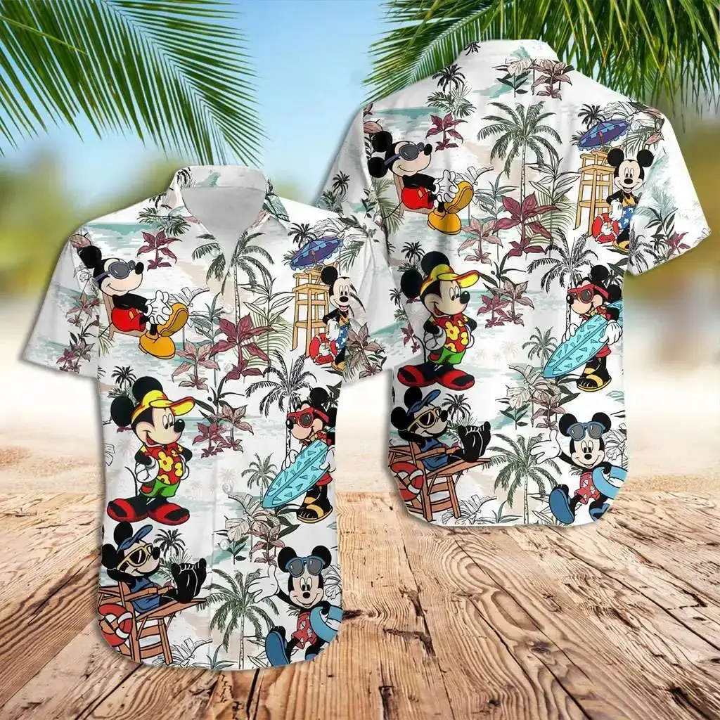 Mickey Mouse Hawaiian Shirt Men Women Kids Fashion Button Up Short Sleeve Disney Casual Beach