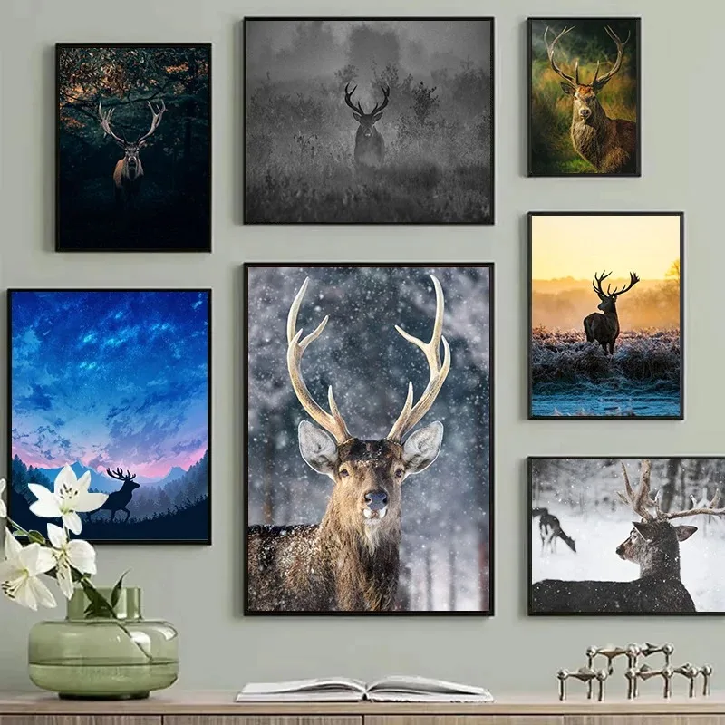 Wild Deer Canvas Poster Nature Elves Animals Wall Art Pictures for Living Room Bedroom Playroom Bar Club Modern Home Decor Gift