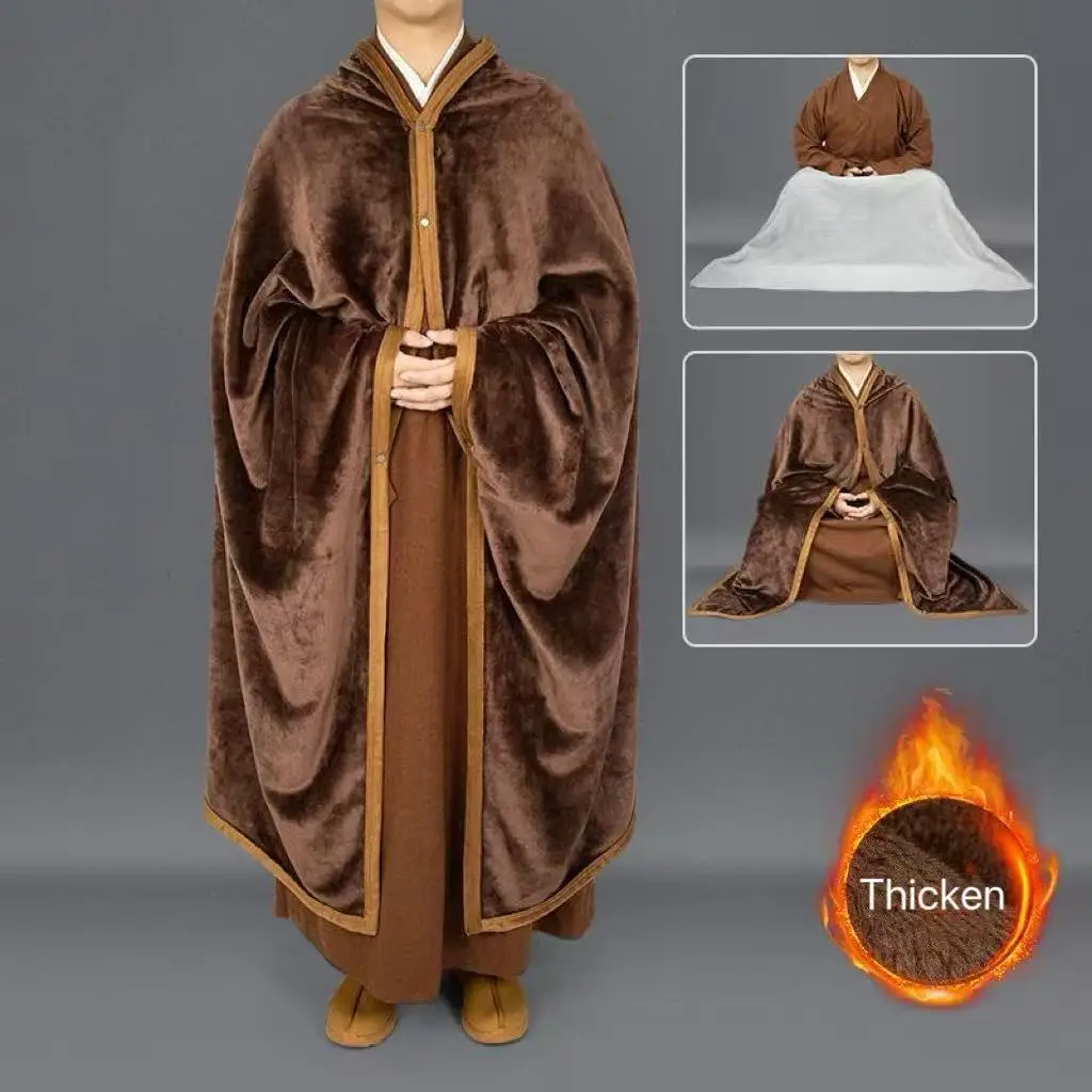 Monk's Sitting Practice Long Robe Men Women Winter Thicken Velvet Blanket Leg Cover  Vintage Daily Meditation Reading Cape Mat
