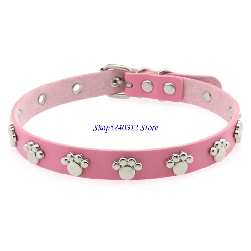 

634C Edgy Black PU Leather Paws Print Neck Collar Jewelry for Punk Costume Lover