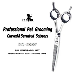 TAA Professional Grooming Scissors for Dogs Curved & Serrated Scissors Alloy Steel Pets Shears Grooming Tools Cat Dog Scissors