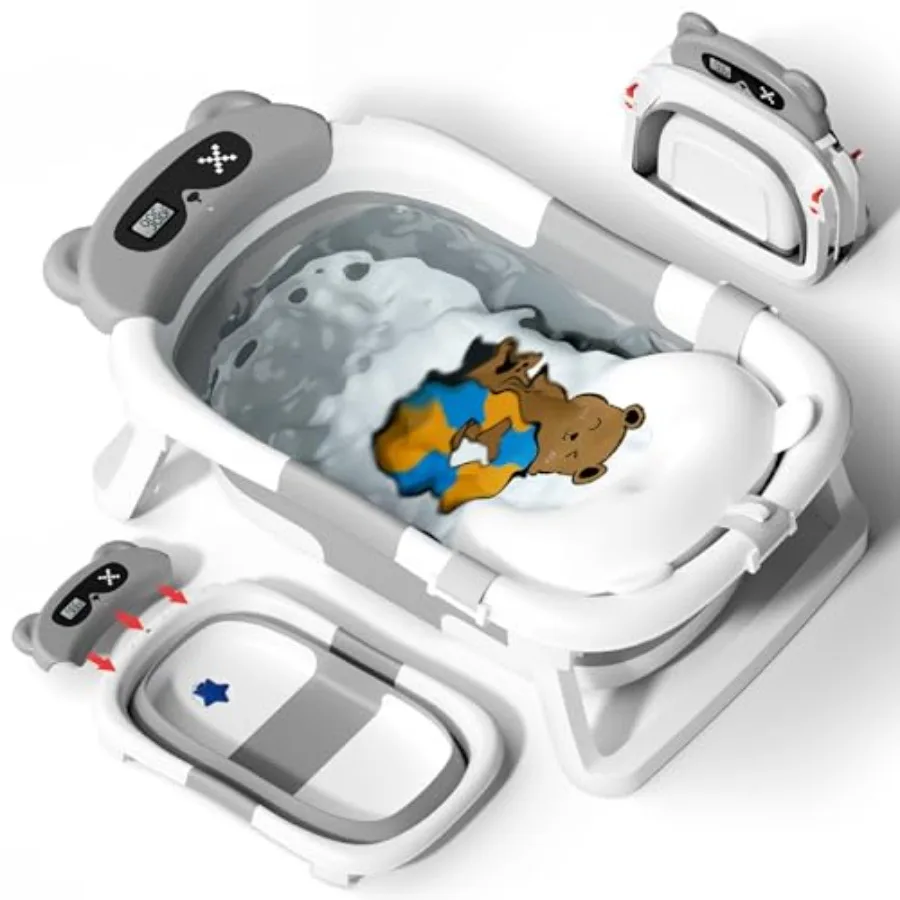 

Collapsible Baby Bathtub for Newborn to Toddler Durable Portable Travel Tub with Soft Cushion and No-Slip Hanging Grey
