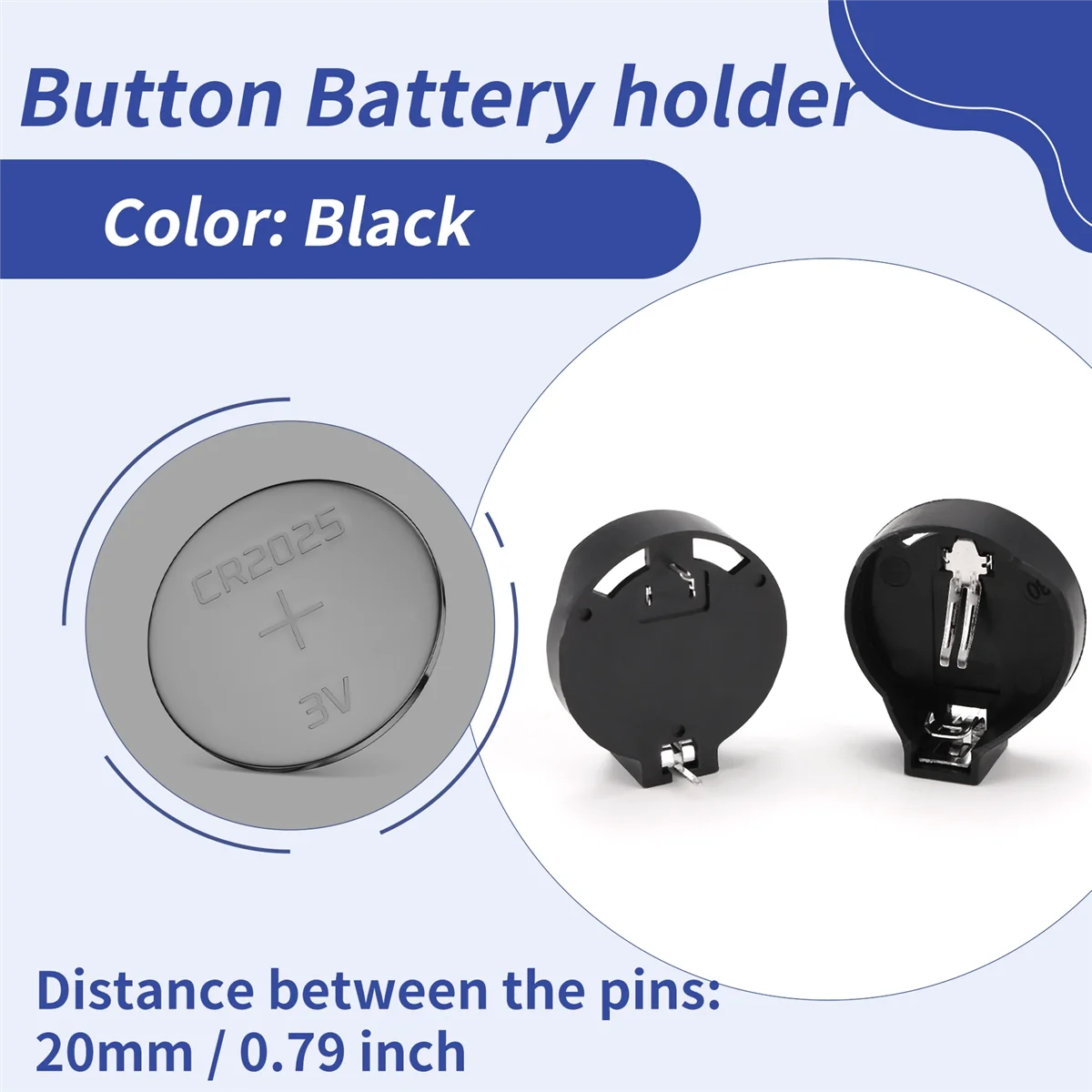 SMIEA 3V CR2032 CR2025 محول حامل بطارية خلية زر أسود 20 قطعة