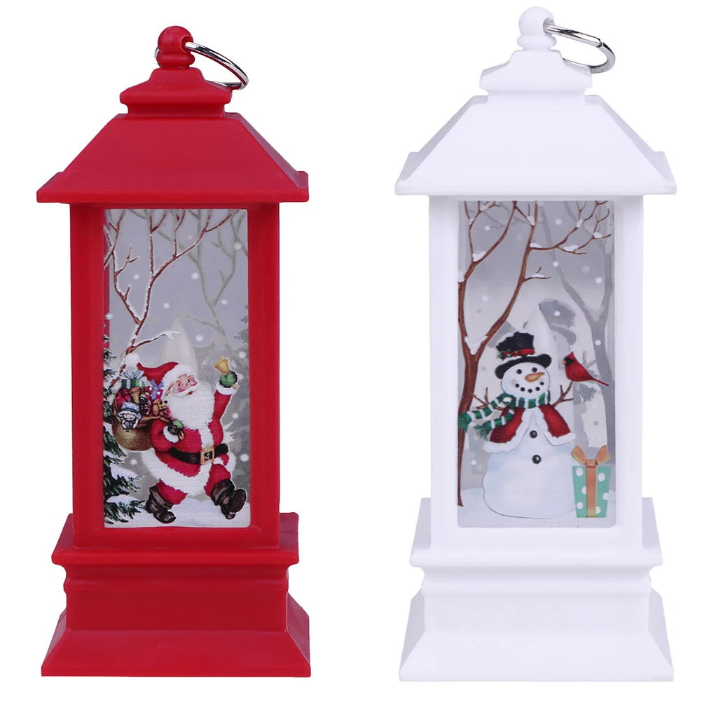 

2pcs Christmas Old Man Snowman Ornaments pretty Lantern Desktop Decoration christmas telephone booth lights