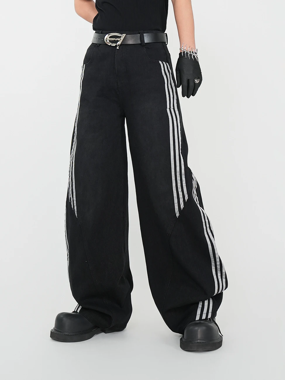 

Мужские джинсы VE2 Vintage Knife Stripe с широкими штанинами, свободного кроя, модные, в стиле High Street, из дышащей смесовой ткани (хлопок/полиэстер)