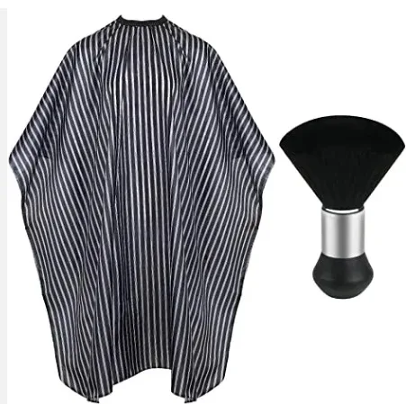 

Premium Nylon Hair Salon Cape With Black Stripe Design Dustproof Neck Brush Cleaning Accessory