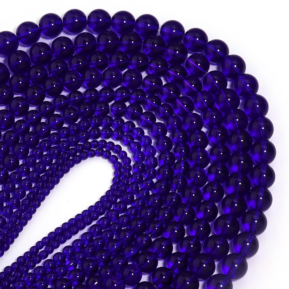 1 Strang blaue Glasperlen, rund, transparent, lose Distanzperlen für Schmuckherstellung, DIY, handgefertigt, DIY-Armband, Halskette, Zubehör