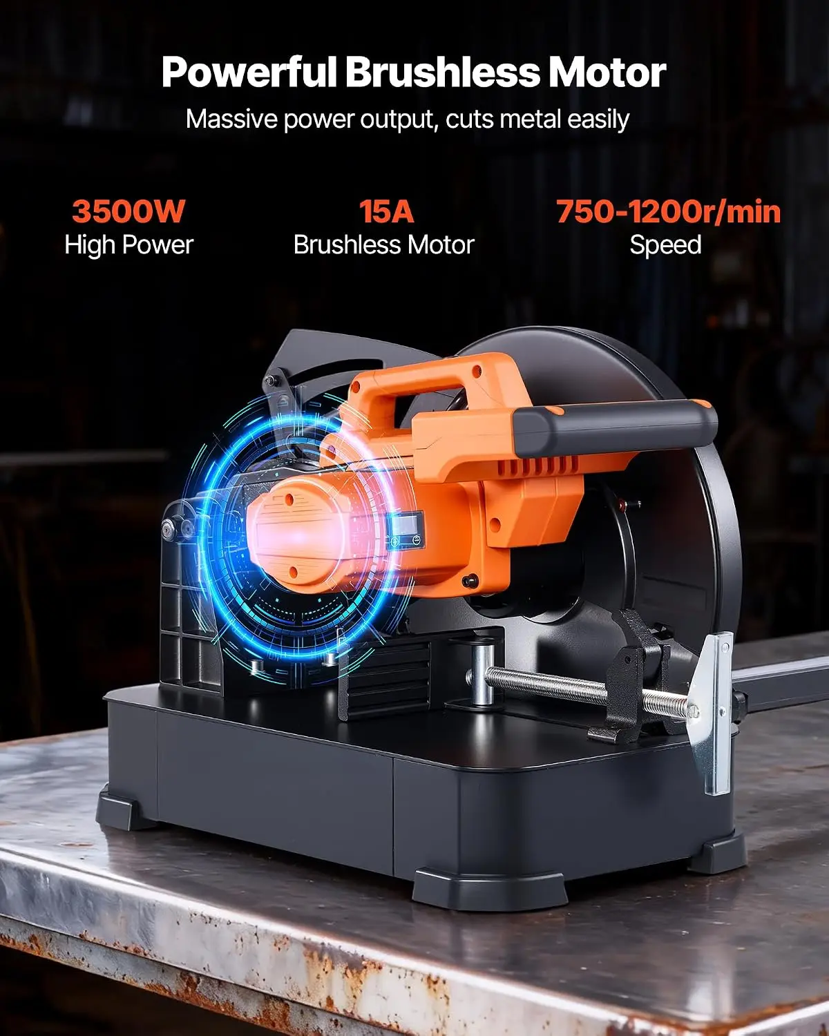 Chop Saw, 14-inch Stainless Steel Cold Cut  3500 W Powerful Brushless Motor, 750-1200 r/min Adjustable Speed, Metal Cutting Chop