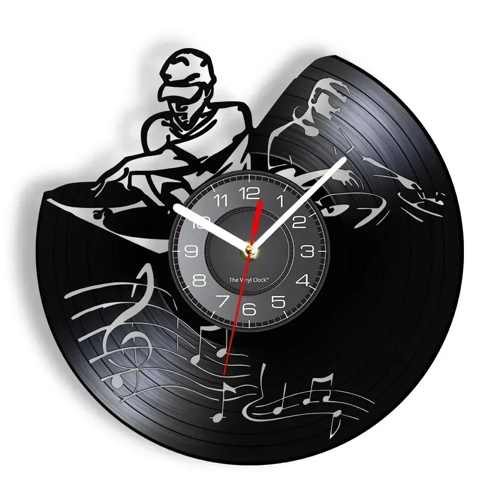 Record Player Mixer DJ Wall Clock Deejay Spinning Scratching Album Vinyl Record Wall Clock Music Club Party Wall Decor Art Clock