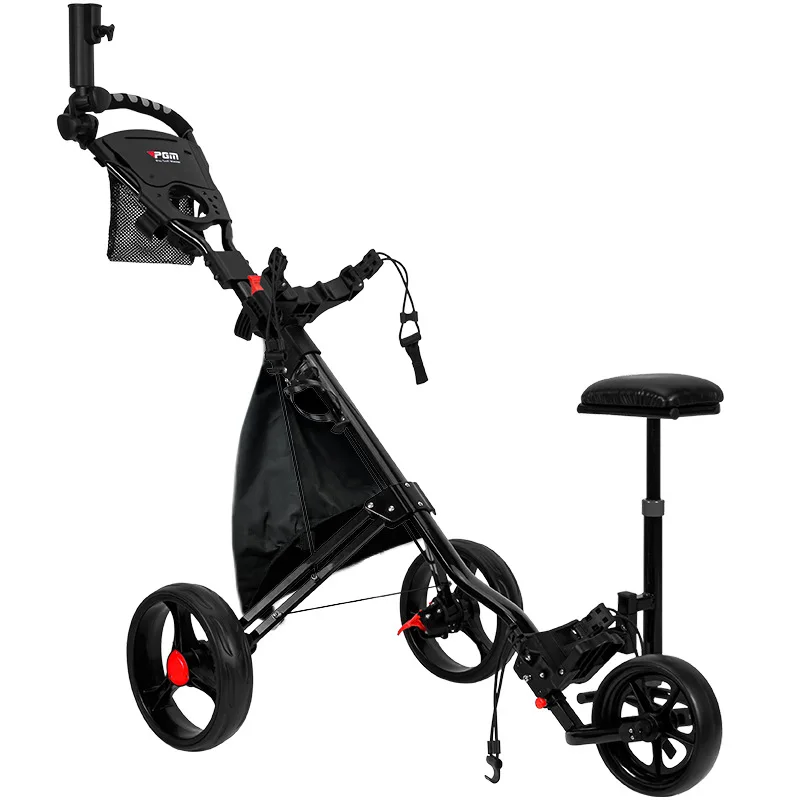 PGM 3Wheel Foldable Golf Bag Trolley With Brake Seat Umbrella Holder Cup Holder Storage Bag Included for Golf Course Outdoor Use