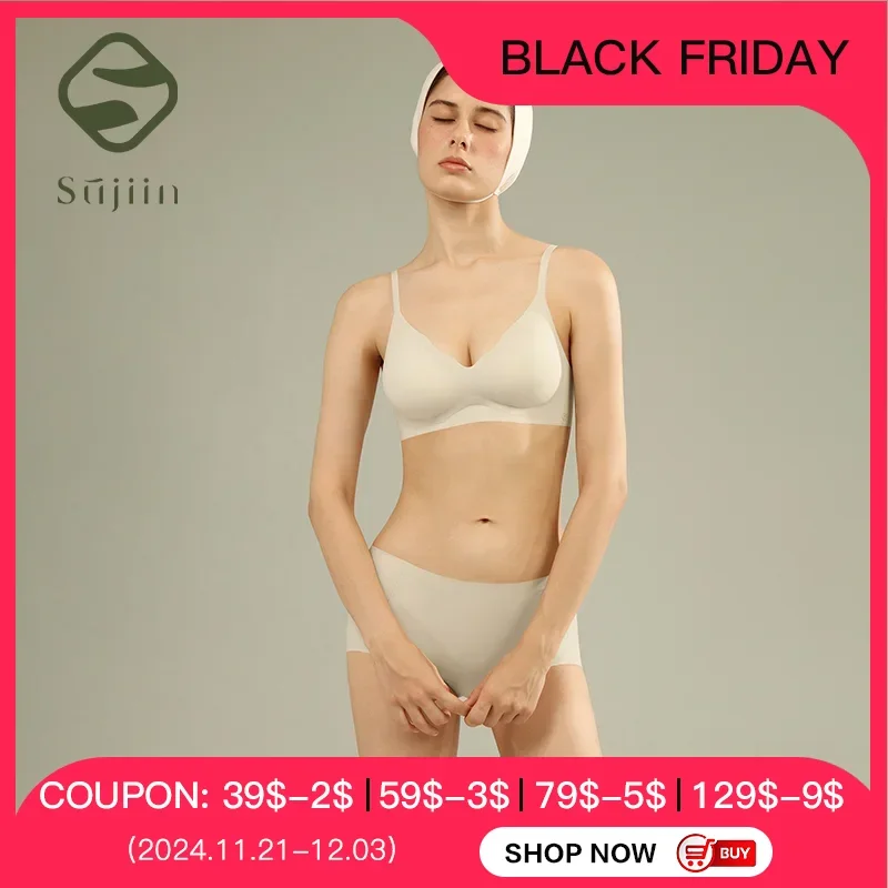 SUJIIN Women's Push Up Seamless Bra Wirefree Comfortable Thin Summer Bras for Women Fixed Cup Smooth Soft Support Bralette MX227