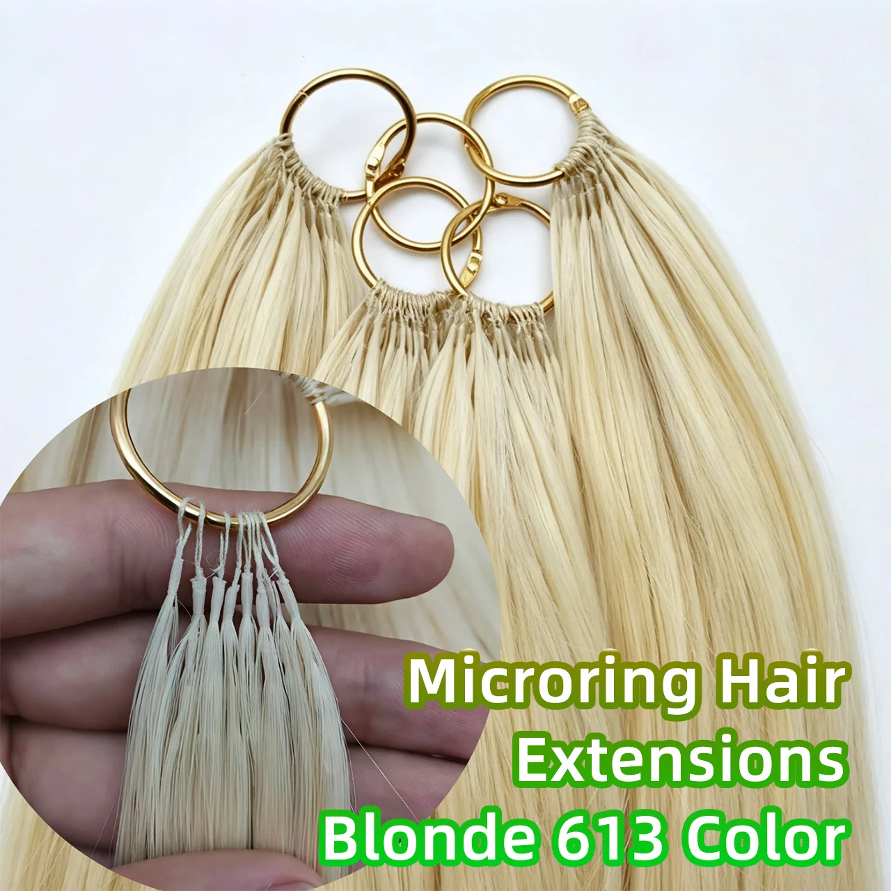 New Double-line Feather Hair Extensions Natural Real Human Hair Double Line Feather  Microring Hair Extensions Blonde 613 Color