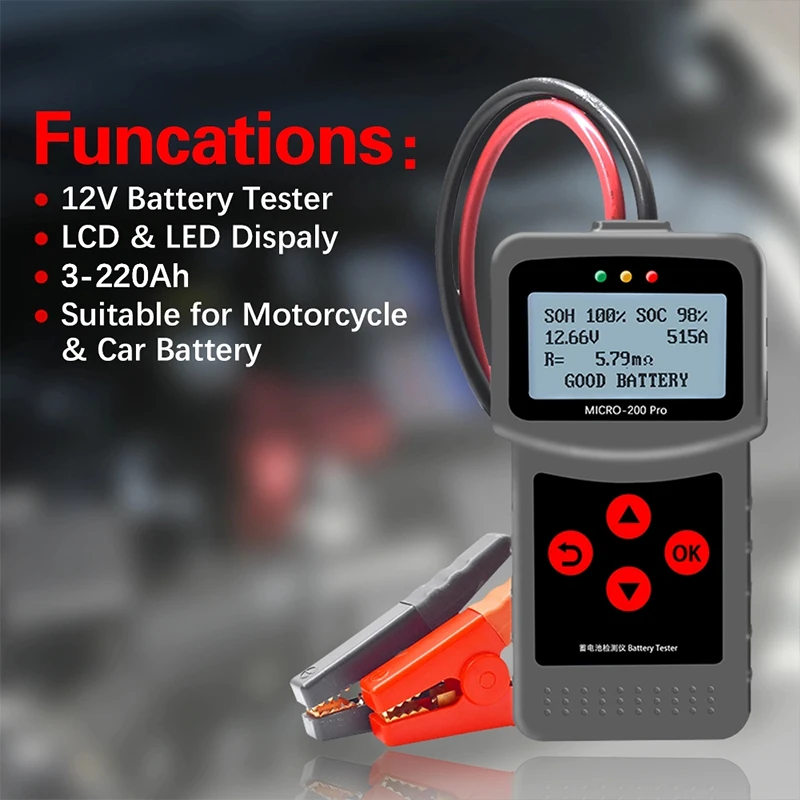 Micro200 Pro Car Battery Tester 12V 40-2000CCA Lead Acid Battery Analyzer Cranking Test Charging Test Diagnostic Tool