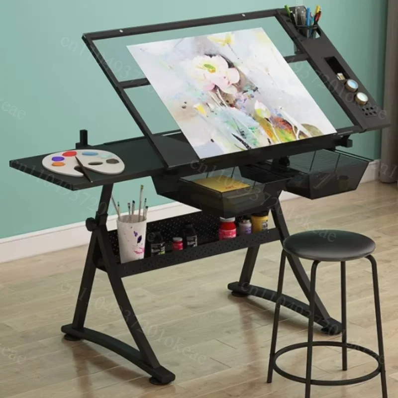Height Adjustable Glass Drawing Table Tiltable Art Drafting Desk for Painting Design Architect Workstation