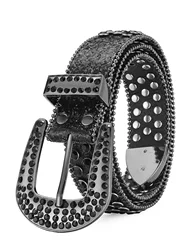 Diamond Belt Needle Buckle Western Leather Belt Women's Fashion Bead Decorative Belt Punk Jeans Belt