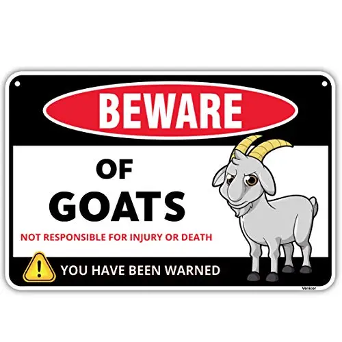 Venicor Beware of Goats Sign  Aluminum - Goat Decor Wall Art - Goat Gifts for Goat Lovers - Goat Supplies Hay Feeder