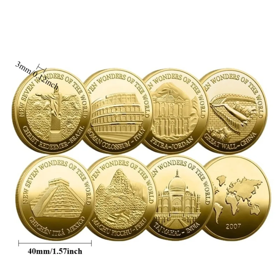 1pc Seven Wonders of The World Coin Collection Gold-plated