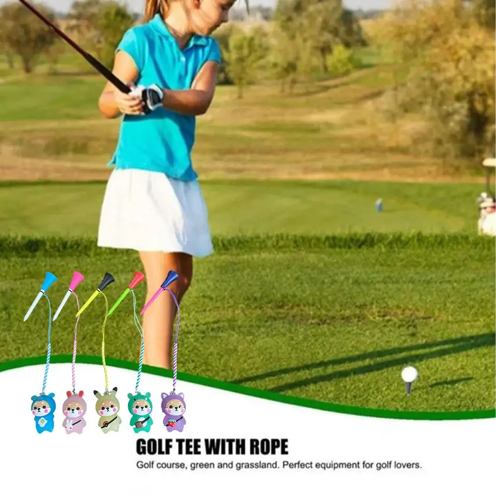 

Golf Rubber Tees With Flashing Light Cute Cartoon Pattern Holder Ball Ball Prevent With Loss Prevent Rope Golf Golf Holder A4q5