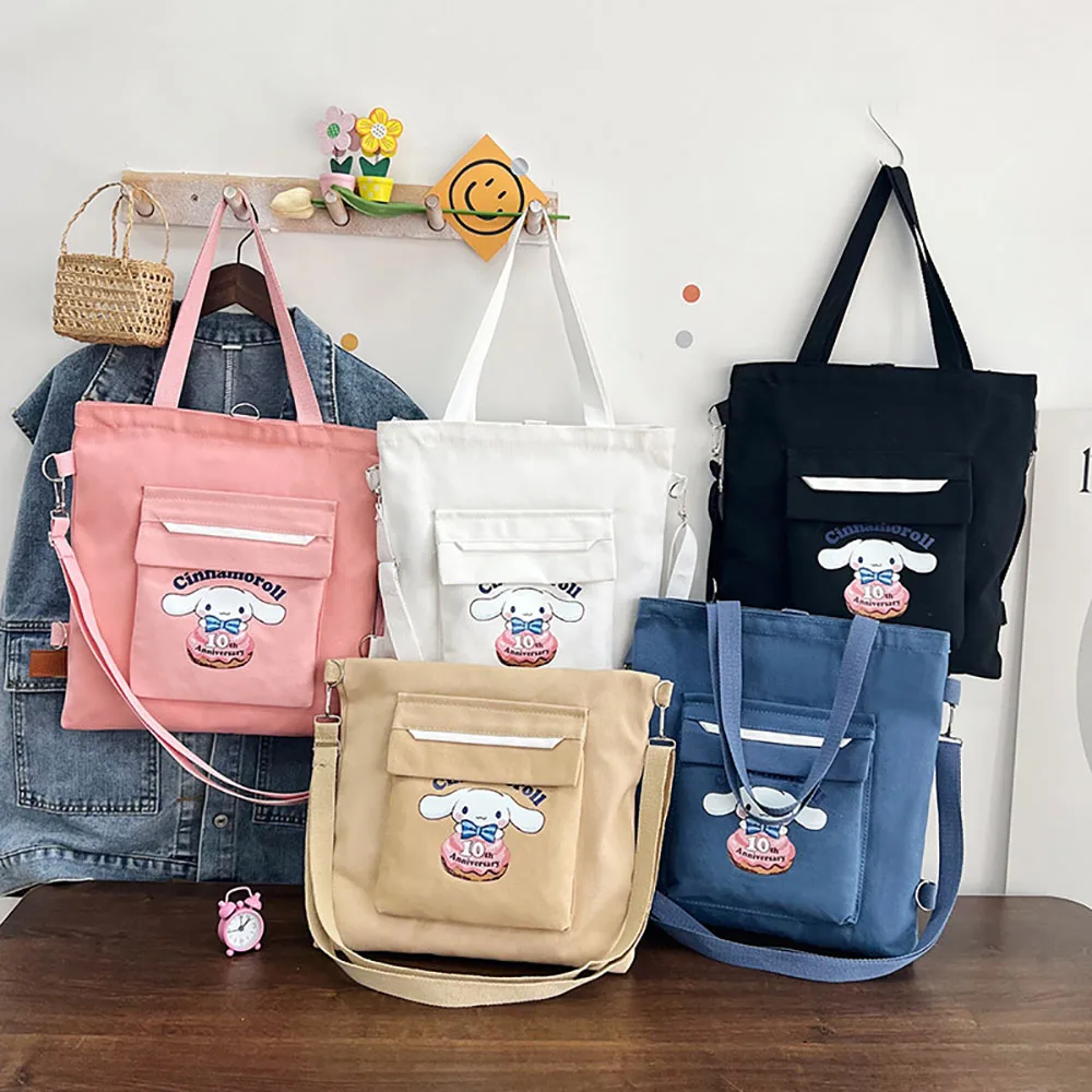 Cinnamorol Canvas Messenger Bags Sanrio Anime Handbags Casual All-Match Satchel Large Capacity Tote Women\'s Commuter Backpacks