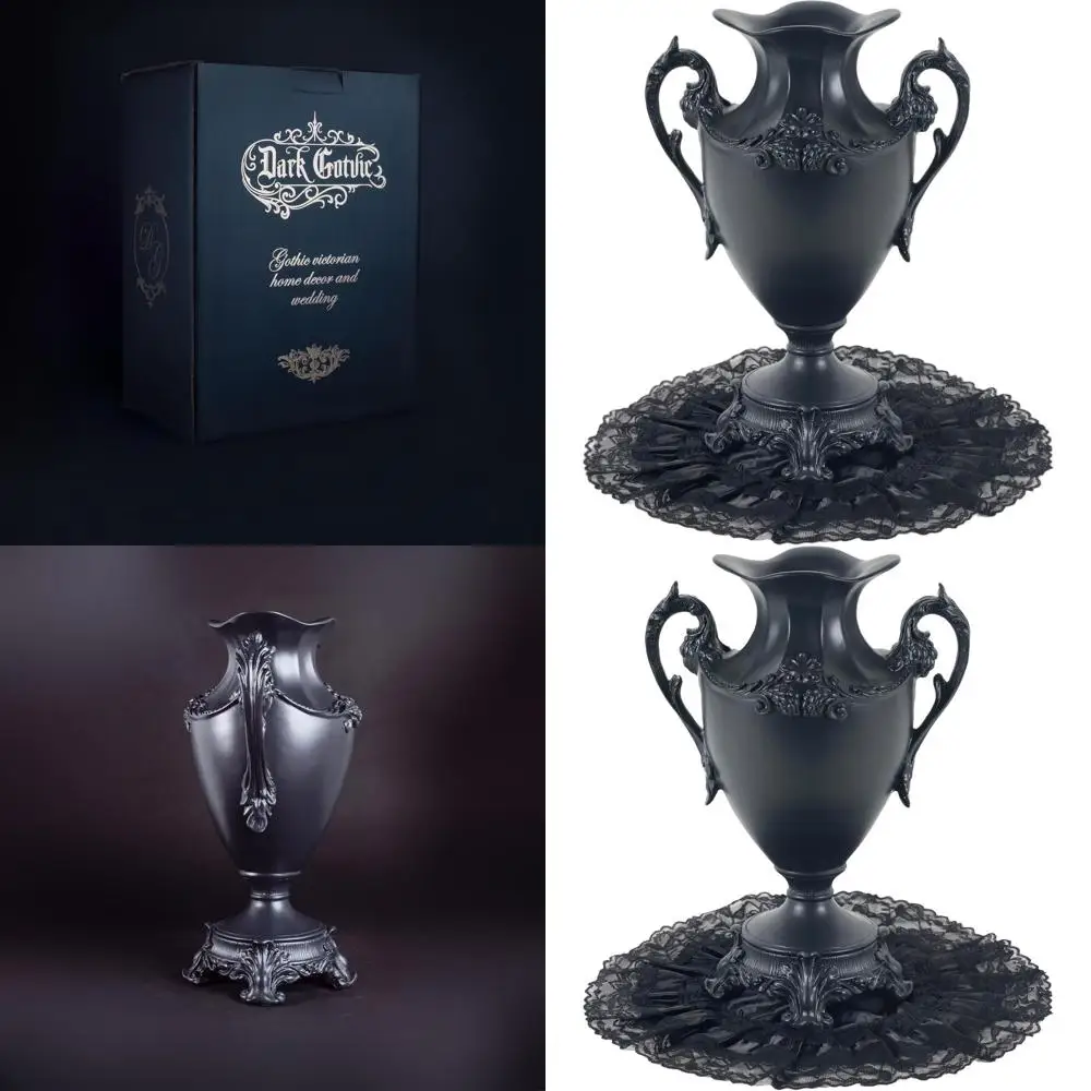 

Black 14 Gothic Victorian Resin Vase with Lace Design for Fresh or Artificial Flowers, Ideal for Goth Home Decor, Gifts, and Spe