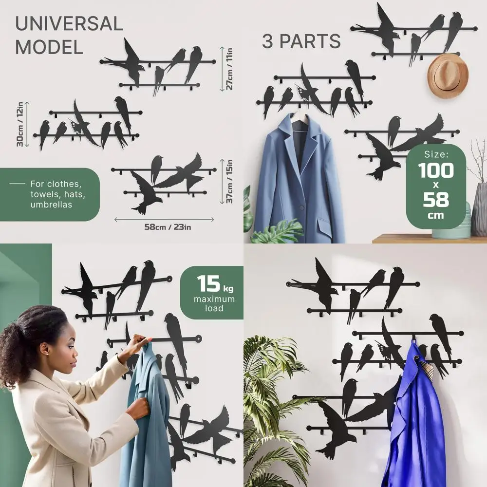 

Набор из 3 металлических настенных вешалок для одежды, дизайн с птицами, 23x40 дюймов, сверхпрочные, для прихожей, стильные стальные крючки для детей и взрослых