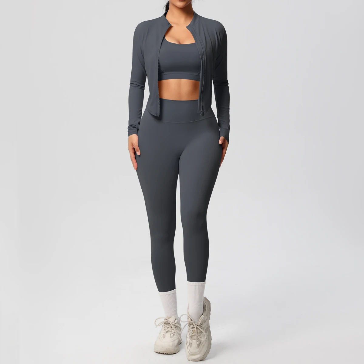 3 stücke Sportswear Yoga Set Gym Sport Bh Zipper Jacke Leggings Kleidung Sportswear Yoga Anzüge Für Frauen Fitness Set Trainingsanzug – Detail 24