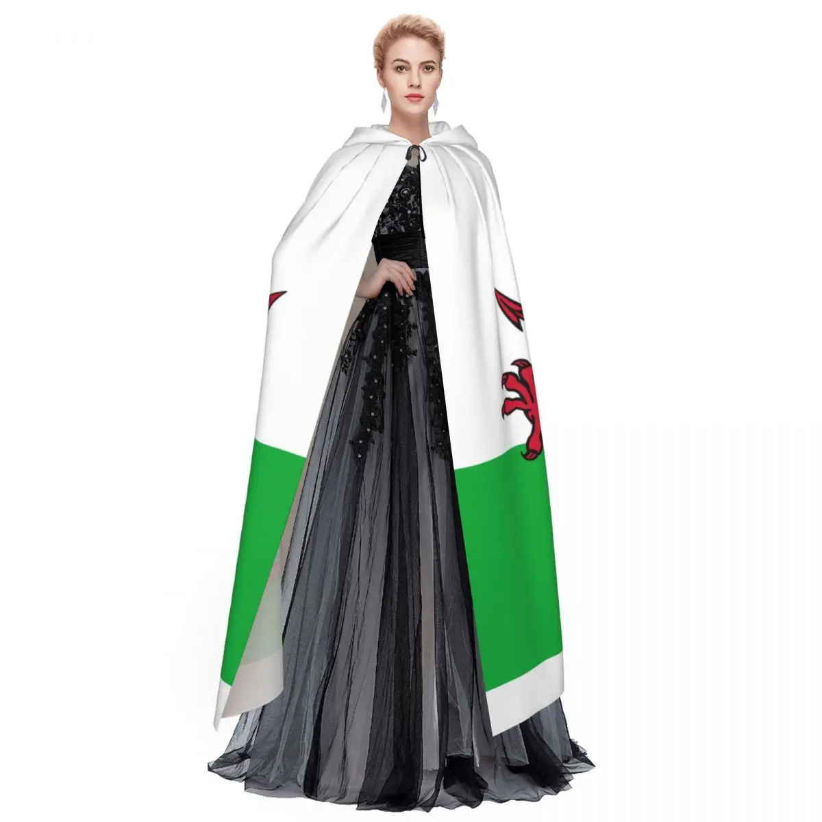 Flag Of Wales Hooded Cloak Polyester Unisex Witch Cape Costume Accessory