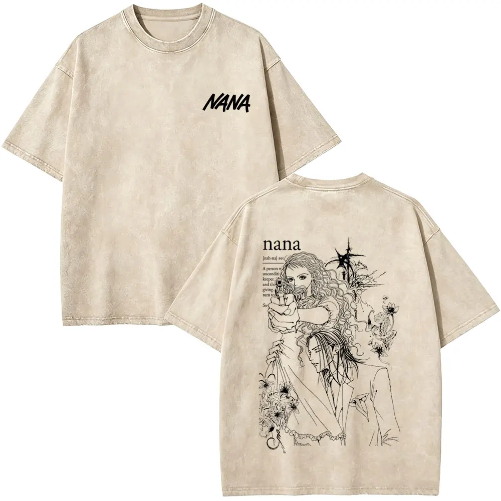Washed Vintage Anime Black Stones Nana T-shirt Men's Women Clothing Manga Y2k Gothic Rock T-shirts Unisex 90s Oversized T Shirts view 5