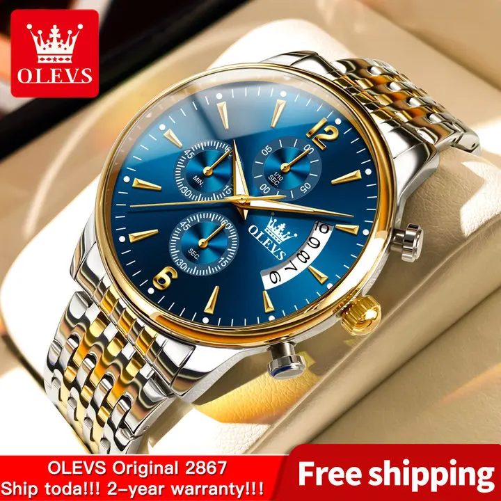 OLEVS Men's Watches Waterproof Luminous Sport Watch Chronograph Multifunction Business Fashion Gold Men's Quartz Watch 2867